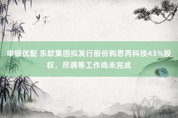 申银优配 东软集团拟发行股份购思芮科技43%股权，尽调等工作尚未完成