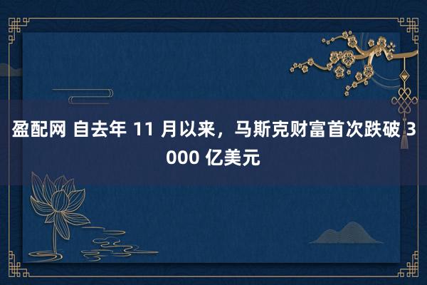 盈配网 自去年 11 月以来，马斯克财富首次跌破 3000 亿美元